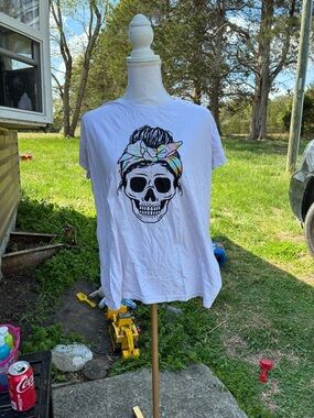 White Kids Skull Graphic Tee with Pastel Bandana